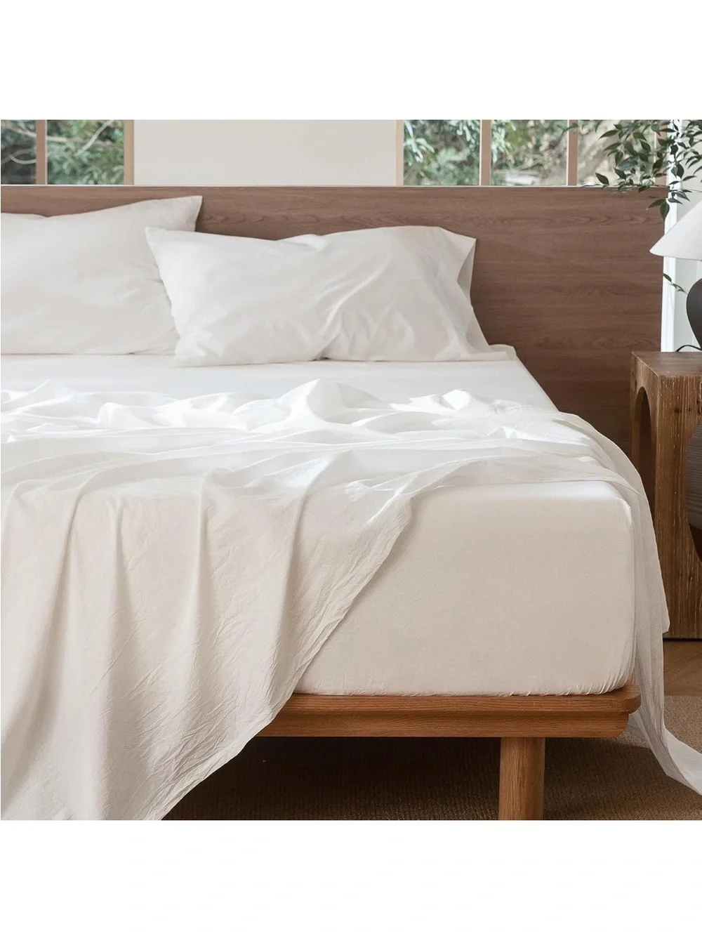 NEW MooMee Sheet Set 100% Washed Cotton Linen-Like Extra Deep Pocket King